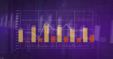 Sarı ve kırmızı çizgilerin beyaz çizgi ve dalga boyu üstüste bindiğini gösteren birleşik çizgi ve çizgi çizelgesi. Veri görselleştirme, analitik, bilgi grafikleri, gösterge paneli, dijital arayüz, bilgi teknolojisi, geleceksel
