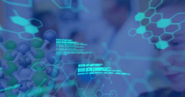 Kafkasyalı liseli kız üzerinde bilimsel veri işleme imgesi. eğitim ve öğrenme kavramı dijital olarak oluşturulmuş görüntü.