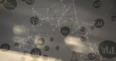 Beyaz arkaplan üzerindeki simgelerle bağlantı ağının resmi. küresel iş ve dijital arayüz kavramı dijital olarak oluşturulmuş görüntü.