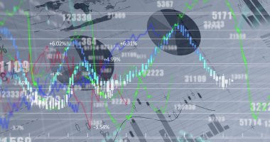 Finansal verilerin ve grafiklerin gri arkaplandaki görüntüsü. küresel ağ, veri işleme, iş ve dijital arayüz kavramı dijital olarak oluşturulmuş görüntü.