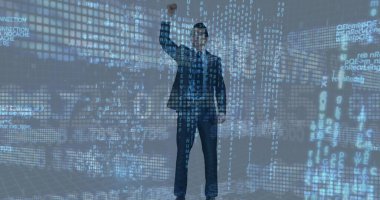 Gri arka planı protesto eden Kafkas işadamlarına karşı borsa veri işleme. iş verileri ve analitik teknoloji kavramı