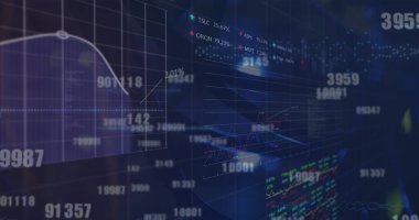 Sunucu odasında veri işleme resmi. küresel iş, finans, bağlantılar ve dijital arayüz konsepti dijital olarak oluşturulmuş görüntü.