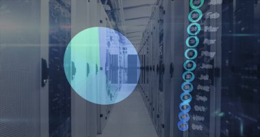 Statistical data processing against computer server room. computer interface and business data storage technology concept