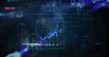 Karanlık arka planda güvenlik kilidi ile dijital arayüz görüntüsü. küresel bağlantılar, veri işleme ve dijital arayüz konsepti dijital olarak oluşturulmuş resim.