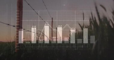 Düz tasarım çizimi, dikenli tel örgü çitlerin günbatımı tarım arazilerinin üzerini kapladığını gösteriyor. Kırsal, tarım arazisi, günbatımı, grafiksel, veri görselleştirme, tarım, manzara