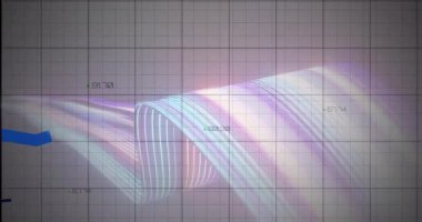 Gradyan eğriler, renkli oklar ve sayısal göstergeler ile veri görselleştirmesini gösteren ızgara görüntüsü. Teknoloji, analitik, fütüristik, arayüz, bilgi, dijital, yenilik