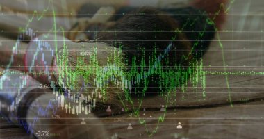 Fırçaların üzerinde finansal grafikler ve simgeler. tarım, finans ve ekonomi kavramı dijital olarak üretilen imaj.