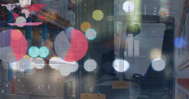 Depodaki taret kamyonunun veri işleme görüntüsü. küresel iş, finans, bağlantılar ve dijital arayüz konsepti dijital olarak oluşturulmuş görüntü.