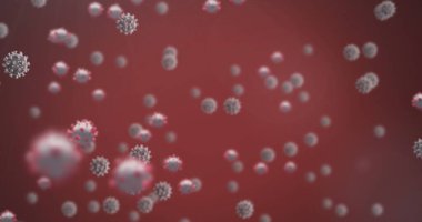 Kırmızı zemin üzerinde covid 19 hücrenin resmi. küresel covid 19 salgın konsepti dijital olarak oluşturulmuş görüntü.