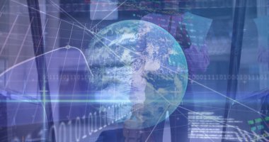 İş kadınlarının mali veri işleme görüntüsü. global business, finans, data işleme ve dijital arayüz kavramı dijital olarak oluşturuldu.