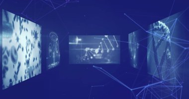 Mavi arkaplan üzerinde bağlantı ve veri işleme ağının resmi. küresel bağlantılar, veri işleme ve dijital arayüz konsepti dijital olarak oluşturulmuş resim.