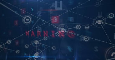 Hacker üzerinden dijital arayüz ve bağlantı ağının resmi. küresel bağlantılar, veri işleme ve dijital arayüz konsepti dijital olarak oluşturulmuş resim.