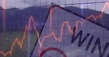 Finansal hat şeması tel örgüler üzerinde canlanıyor, yağmur damlaları ve yukarı doğru ok gösteriliyor. Veri görselleştirme, açık hava ortamı, finans analizleri, doğal manzara, teknoloji entegrasyonu, hava etkileri, dijital eğilimler
