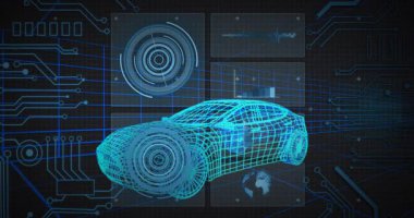 Kadın tasarımcı ev ofisinde işbirliği yapıyor, finans çubuğu grafikleri ve renk çizelgeleri üst üste geliyor. Yaratıcı çalışma alanı, uzak takım çalışması, dijital işbirliği, grafik tasarım, üretkenlik, yenilik, modern iç mekan