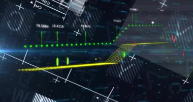 Soyut finansal arayüz, mum ve mavi ışık arasındaki çoklu çizgi eğilimini görselleştiriyor. Finans, veri görselleştirme, analitik, pazar eğilimleri, yatırım, teknoloji, dijital