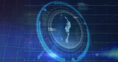 Holografik ızgara içinde 3 boyutlu kafatası örgüsü görüntüleyen fütüristik HUD çizgi grafikleri ve kodları canlandırıyor. Teknoloji, yenilik, dijital, fütüristik, veri, analiz, arayüz