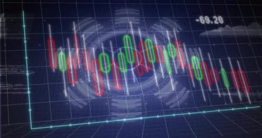 3D ızgara ve şamdan çizelgelerini gösteren gelecekteki ticaret arayüzü, -173.00 HUD 'u gösteriyor. Teknoloji, yenilik, analitik, görselleştirme, dijital, veri, finans