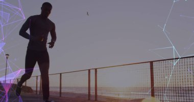 Kaçan bir Afro-Amerikan 'la bağlantılı bir ağ görüntüsü. Küresel bağlantılar, refah, zindelik ve sağlıklı yaşam tarzı konsepti dijital olarak oluşturuldu.