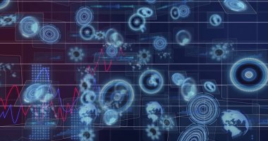 Karanlık arka planda veri işleme resmi. küresel iş, dijital arayüz ve teknoloji konsepti dijital olarak oluşturulmuş görüntü.