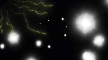 Parlayan beyaz küreler karanlık boşlukta sürükleniyor, düz tasarımda yıldızımsı bir etki yaratıyor. Soyut, fütüristik, aydınlık, kozmik, sakin, minimalist, dijital