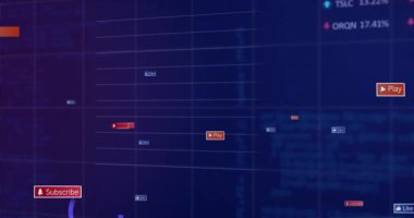 Koyu mavi dijital analitik gösterge paneli yüzen abonelik oyunlarını ızgara çizgileri üzerinde simgeler gibi gösteriyor. Veri görselleştirme, arayüz tasarımı, kullanıcı bağlantısı, teknolojik, kurumsal, modern, canlı