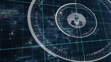 Merkezi iş profili simgesi karanlık şebeke ağının üzerinde yüzüyor, veri düğümlerini düz tasarımla birbirine bağlıyor. Fütürist, dijital, siber uzay, bağlantı, teknoloji, ağ, sanal