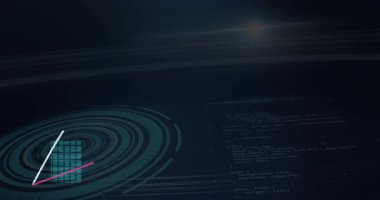 Veri paneli, kod üzerinde sivri çizgi grafikleri olan piksel çubukları göstererek canlandırılıyor. Futuristik, teknoloji, analitik, veri, görselleştirme, dijital, arayüz