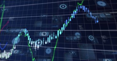 Karanlık arka planda veri işleme resmi. küresel iş, dijital arayüz ve teknoloji konsepti dijital olarak oluşturulmuş görüntü.