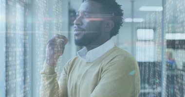 Afro-Amerikan iş adamının veri işleme görüntüsü. küresel ağlar, iş ve bağlantılar konsepti dijital olarak oluşturulmuş görüntü.