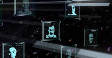 Izgara örtüleri ve zaman damgalarıyla siber uzayda yüzen siber holografik çerçeve görüntüleniyor. Teknoloji, yenilik, siber güvenlik, veri, dijital, gelecekçi, ağ