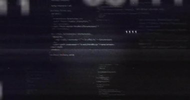 Arızalı dijital arayüz bulanık çift haneli rakamlar ve kararmış statik üzerinde 11 sembol gösteriyor. Kriptografi, teknoloji, soyut, fütüristik, siber, dijital sanat, arıza etkisi