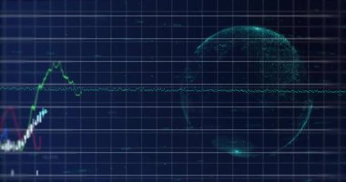 Mavi ızgara üzerinde süzülen holografik finans tablosu şamdan çubuklarını ve trend çizgilerini gösteriyor. Teknoloji, analitik, görselleştirme, veri, dijital, yenilik, iş