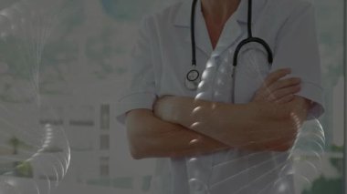 Laboratuvar önlüğü ve steteskop giymiş, kalp ikonu olan bir kadın doktor. Profesyonel, sağlık, tanı, klinik, sağlık, muayene, tıbbi