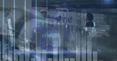 Çeşitli insan gruplarının finansal veri işleme görüntüsü. küresel bağlantılar, veri işleme ve dijital arayüz konsepti dijital olarak oluşturulmuş resim.