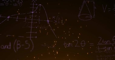 Matematik grafikleri ve siyah arkaplan üzerindeki veriler. eğitim, öğrenme ve bilim konsepti dijital olarak oluşturulmuş görüntü.