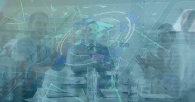 Çeşitli iş adamları üzerinde bağlantılar, veri işleme ve tarama ağı görüntüsü. küresel iş, bilgisayar ve dijital arayüz kavramı dijital olarak oluşturulmuş görüntü.