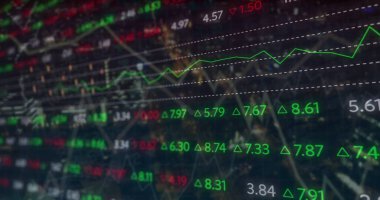 Mavi arkaplanda veri işleme resmi. küresel iş, finans, bağlantılar ve dijital arayüz konsepti dijital olarak oluşturulmuş görüntü.