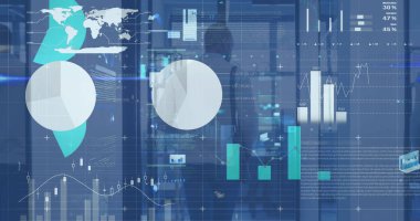 Afrikalı Amerikalı iş adamının istatistik ve veri işleme görüntüsü. küresel iş, finans ve veri işleme kavramı dijital olarak oluşturulmuş görüntü.