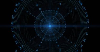 Siyah arkaplanda ikili kodlama ile tarama ve veri işleme dürbünü resmi. küresel veri işleme, dijital arayüz ve dijital olarak oluşturulmuş görüntü hesaplama kavramı.