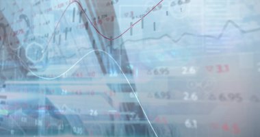 Bulanık şehir manzarası üzerindeki finansal verilerin ve grafiklerin resmi. küresel iş, finans, ekonomi ve teknoloji konsepti dijital olarak oluşturulmuş imaj.