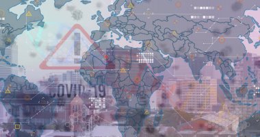 Dünya haritası üzerinde veri işleme resmi. küresel iş ve dijital arayüz kavramı dijital olarak oluşturulmuş görüntü.