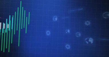 Analitik gösterge paneli düz tasarımda veri çubuklarını, eğilim çizgilerini ve çizgi grafiğini gösteriyor. Veri görselleştirme, teknoloji, yenilik, iş zekası, modern, dijital arayüz, veri analizi