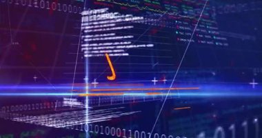 Uyarı üçgeninin yanında parlayan tehlikeli mesaj. Hologram ızgarası üzerinden yayılan oklar, kodlar. Gelecek, teknoloji, uyarı, dijital, görselleştirme, arayüz, yüksek teknoloji