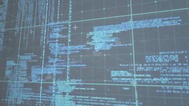 Kod parçacıkları, kullanıcı simgeleri, kılavuz çizgileri ve bağlantı yollarını gösteren 3D görüntüleme ağı arayüzü. Futuristik, teknoloji, siber alan, dijital, arayüz, bağlantı, ağ