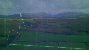 Kırsal arazide, dairesel veri noktaları ve ızgara çizgilerini gösteren yeşil çizgi çizelgesi var. Analizler, kırsal, doğal, veri görselleştirme, eko, tahmin, tarım