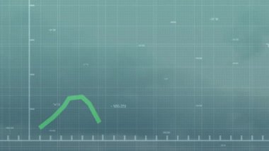 Yeşil çizgi grafiği kırsal panorama üzerinde canlandırılıyor, şebeke örtüsü ve sayısal etiketler gösteriliyor. Veri analizi, tarım teknolojisi, çevre izleme, kırsal gelişim, görselleştirme, bilgi grafikleri, gösterge paneli