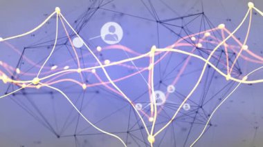 Parlayan düğümleri görselleştiren teknoloji ağı kullanıcı avatarlarını sayısal veri örtülerine bağlıyor. Siber uzay, bağlantı, veri, görselleştirme, dijital, yenilik, gelecekçi