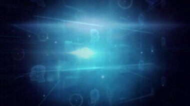 3D görüntüleme arayüzünde parlayan kırmızı baş silueti, ızgara hatlarını ve veri akışını gösteriyor. Futuristik, teknoloji, arayüz, veri, siber, dijital, yenilik