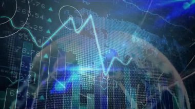 Finansal gösterge paneli düz tasarımla canlandırılıyor, neon çizgileri, bar çizelgeleri, noktalı haritalar gösteriliyor. Teknoloji, veri görselleştirme, gösterge paneli, analitik, fütürist, dijital arayüz, iş zekası