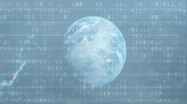 Tepenin üzerinde süzülen yarı saydam Dünya küresi rüzgar türbinlerini 3D ikili çizelgelerle harmanlıyor. Yenilenebilir, sürdürülebilirlik, finans, teknoloji, çevre, veri, sanayi